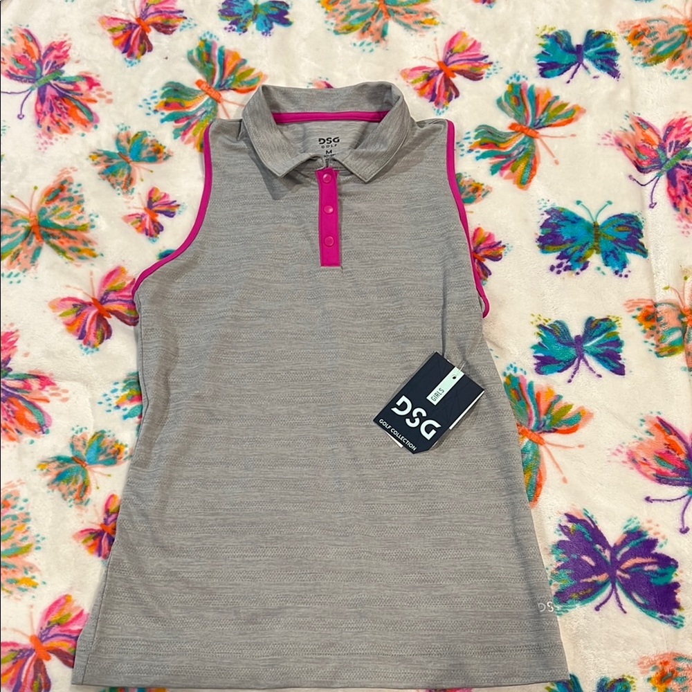 DSG Gray and Pink Sleeveless Polo Shirt